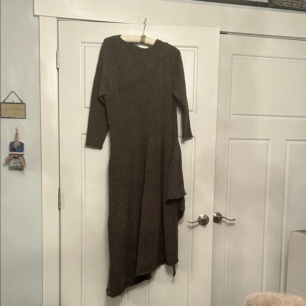 Elegant Green/Brown Hand-knit Women's Dress